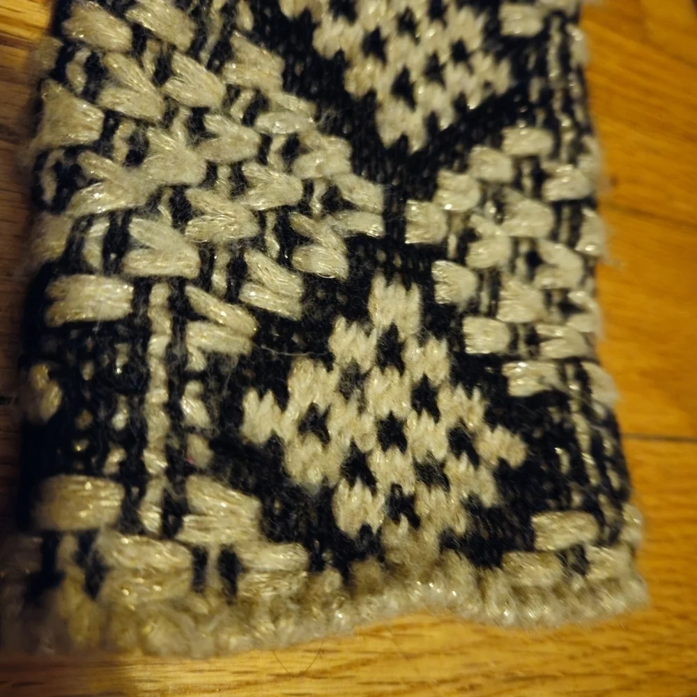 Lucky Brand Black Tan and Gold Patterned Cardigan, Sz L, Button - Picture 3 of 5